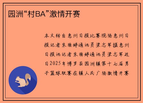 园洲“村BA”激情开赛